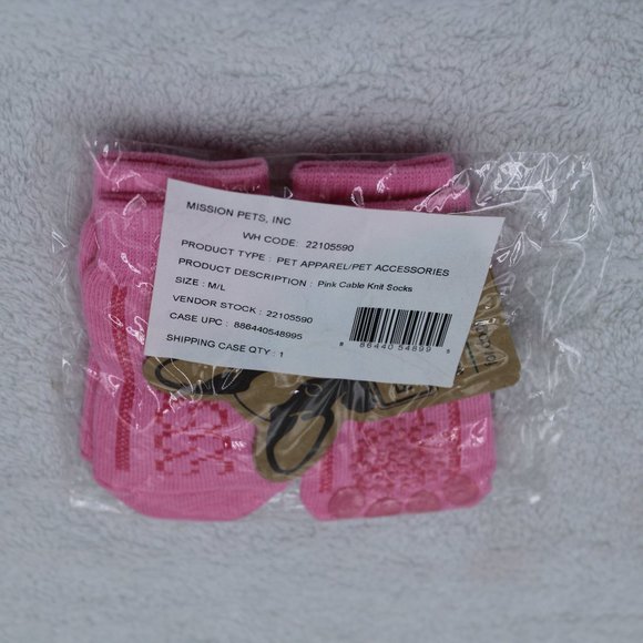 Pup Crew Dog Pet Socks Non-Skid Cable Knit Pink Medium Large - Picture 2 of 2